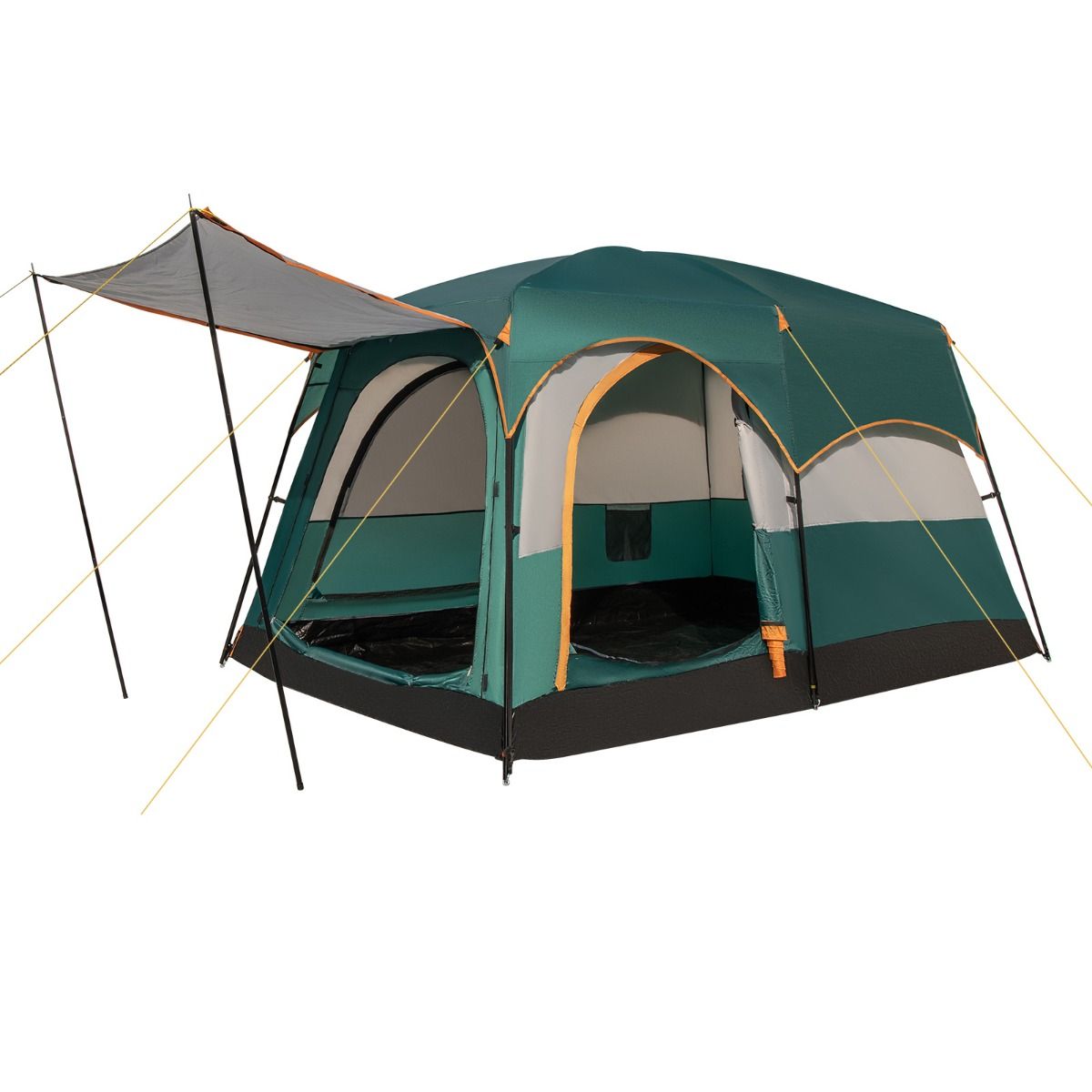 6 Person Camping Tent with 2 Rooms Double Bed Tent Double Roof PE Tarpaulin Waterproof Mesh Windows with Carry Bag Green -