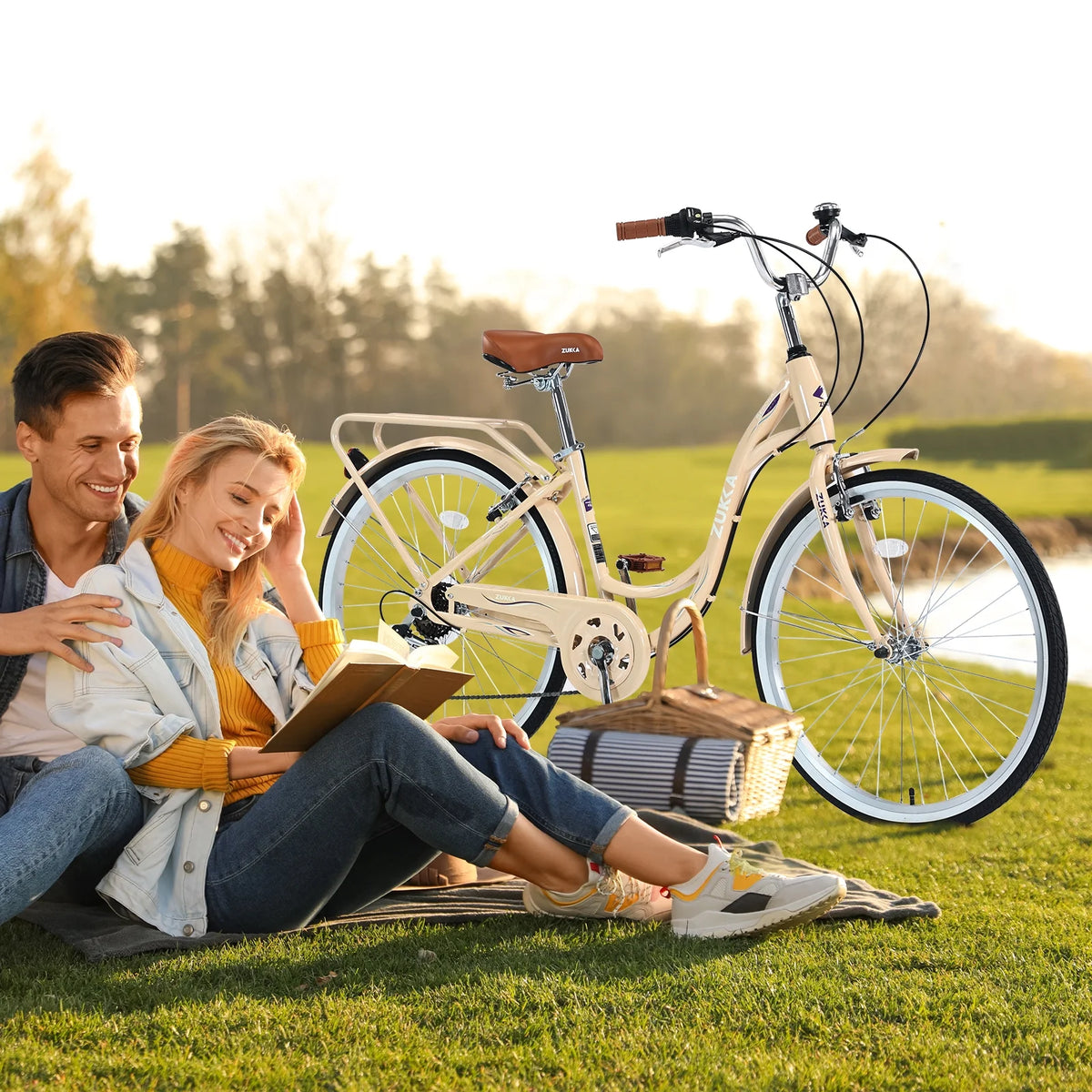 Aukfa 26" Cruiser Bike, 7 Speed Bicycle Hybrid Bikes for Women Girls Ladies, Arctic - Product image 19
