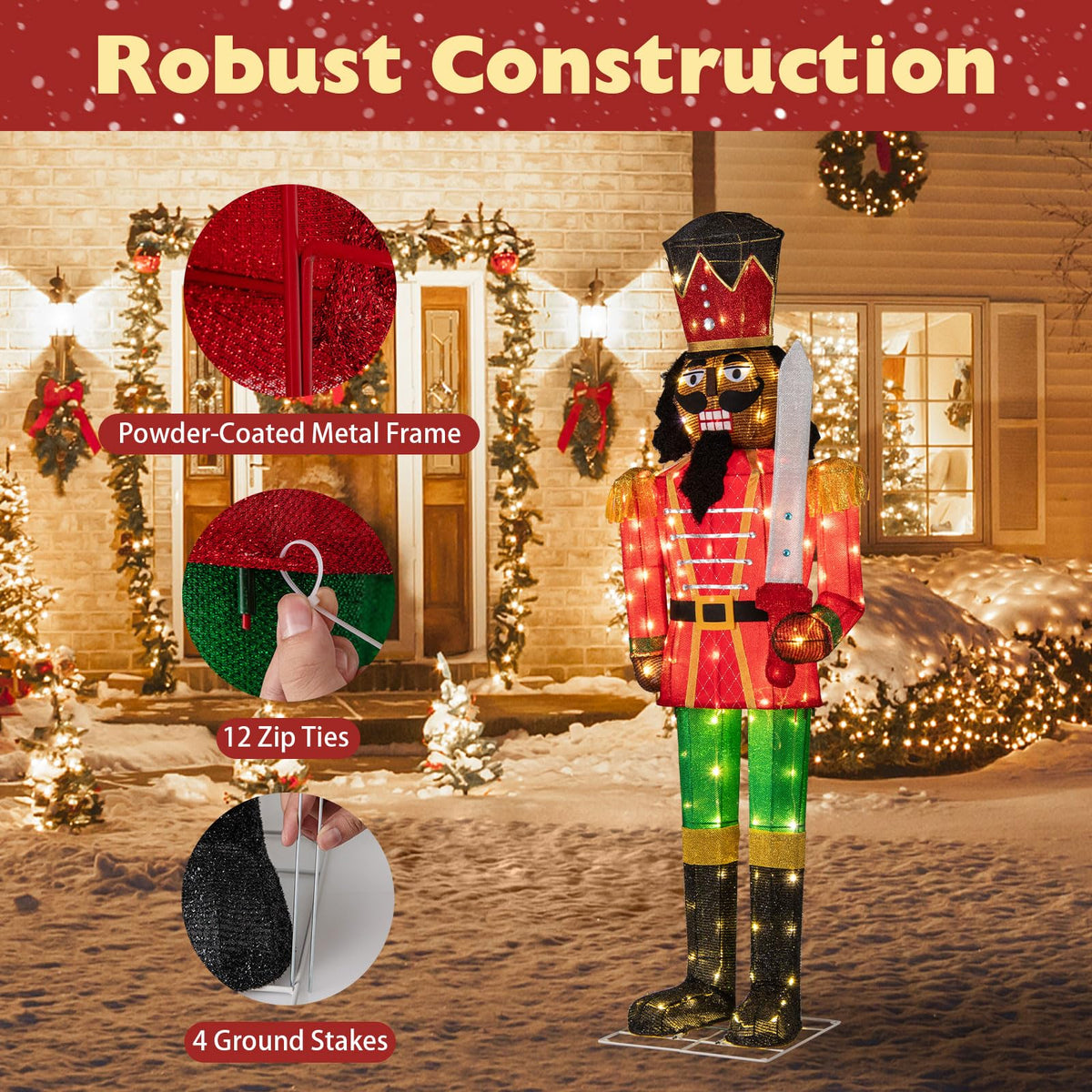Tangkula 5 FT Lighted Christmas Nutcracker with Glitter Sword - Product image 7