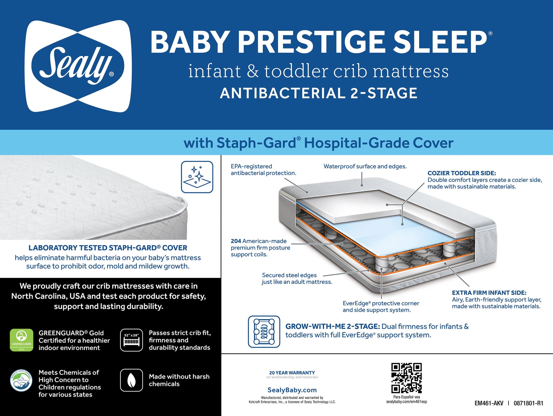 Baby Prestige Sleep Ultra-Premium 2-Stage Antibacterial. 204 Coil. Crib & Toddler Mattress - Product image 3