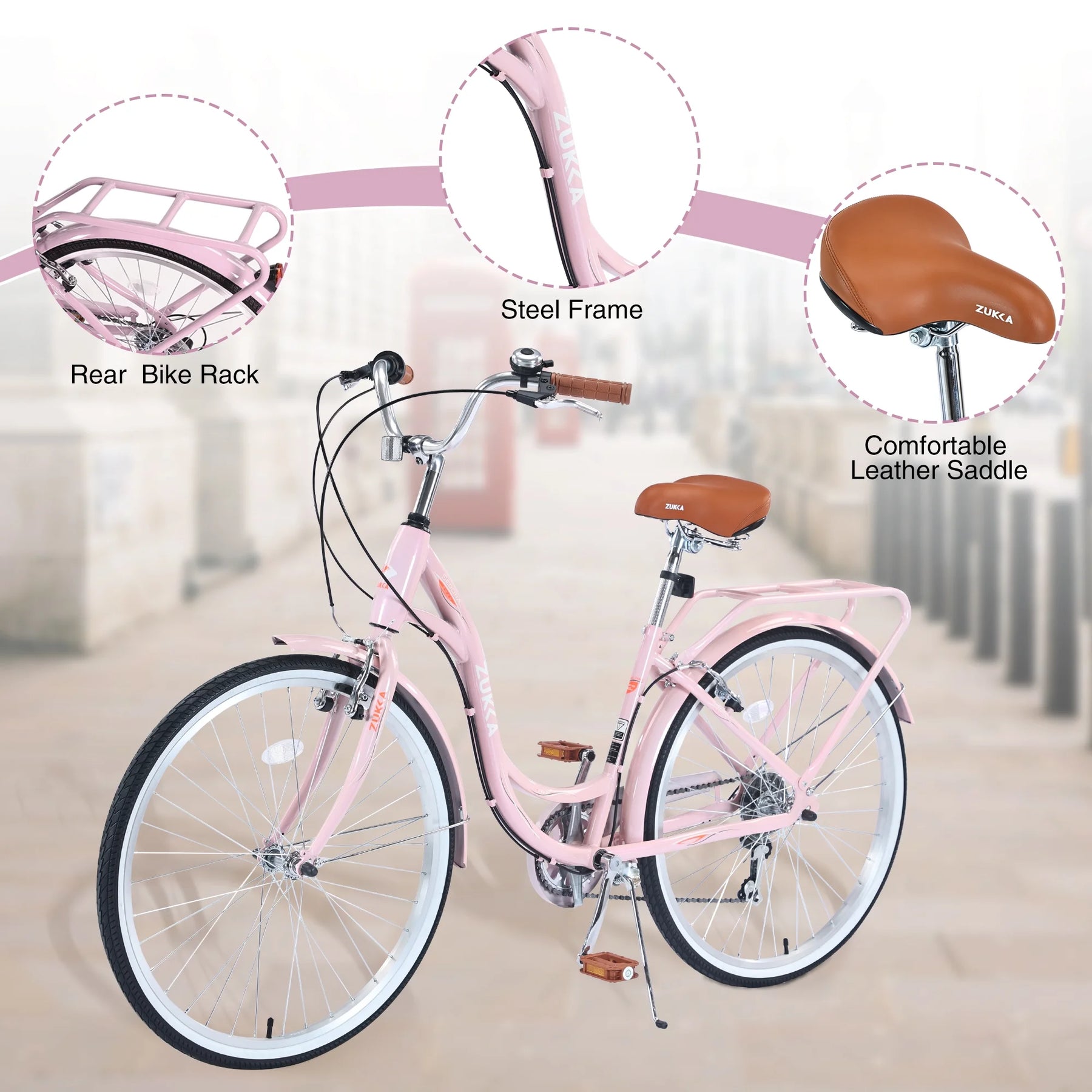 Aukfa 26" Cruiser Bike, 7 Speed Bicycle Hybrid Bikes for Women Girls Ladies, Arctic - Product image 20