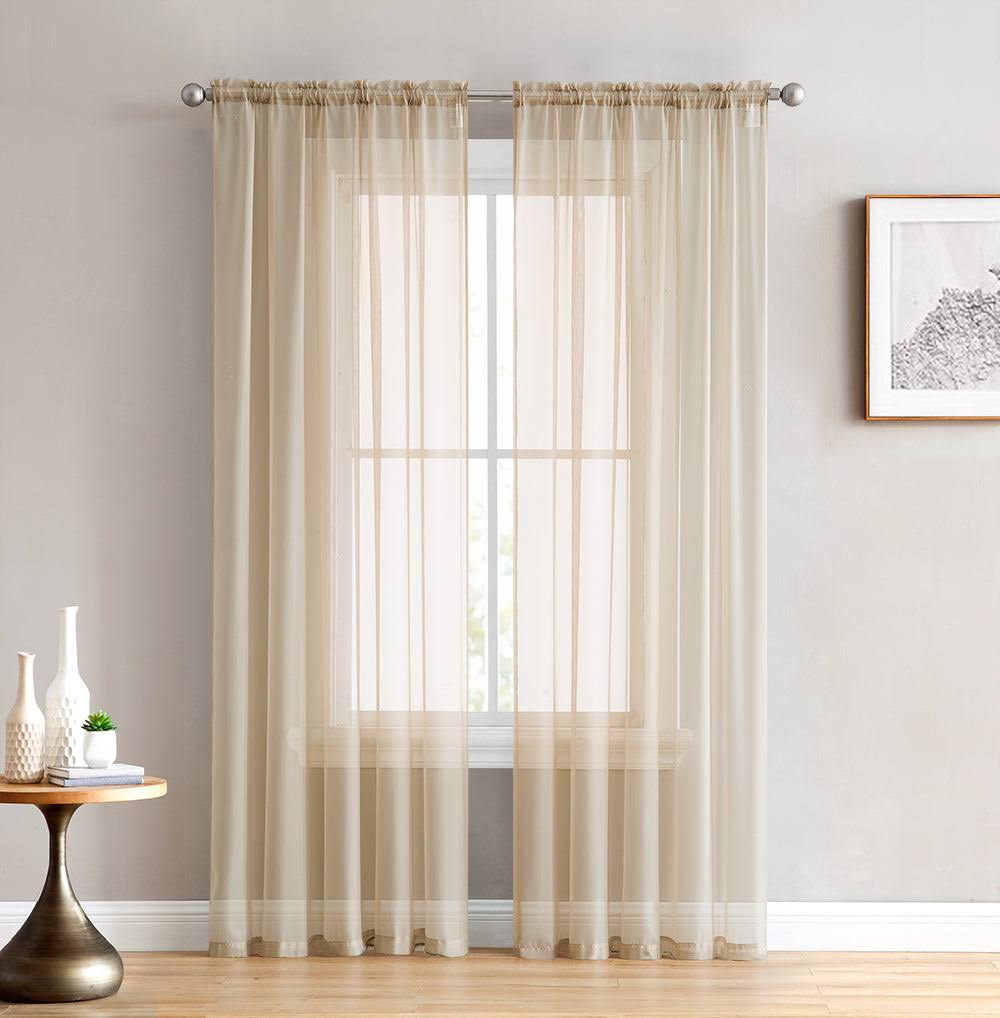 Thd Essentials Sheer Voile Window Treatment Rod Pocket Curtain Panels Bedroom, Kitchen, Living Room - Product image 1
