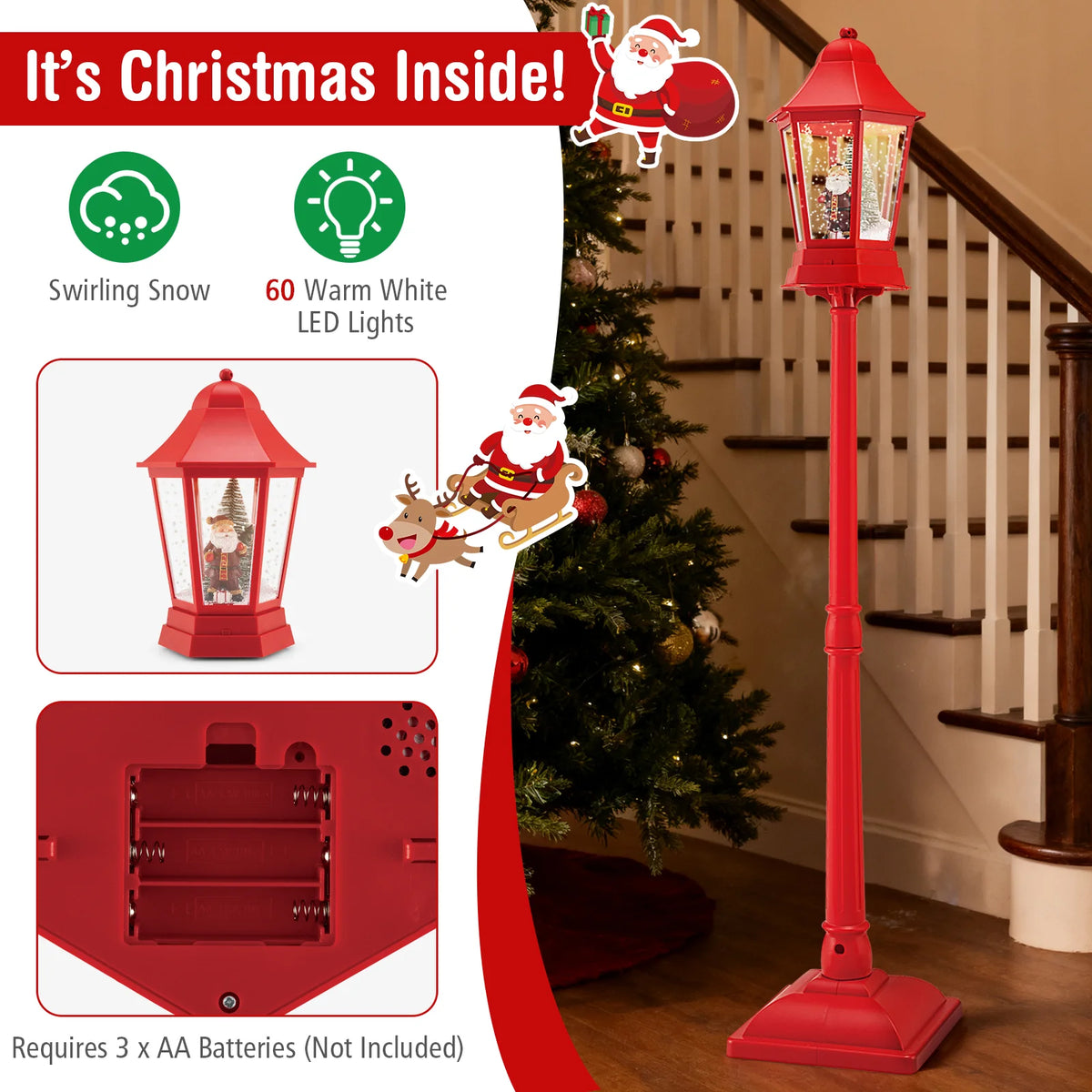 5.3 Ft Musical Christmas Street Lamp, 2-in-1 Lamp Post & Tabletop Lantern - Product image 5