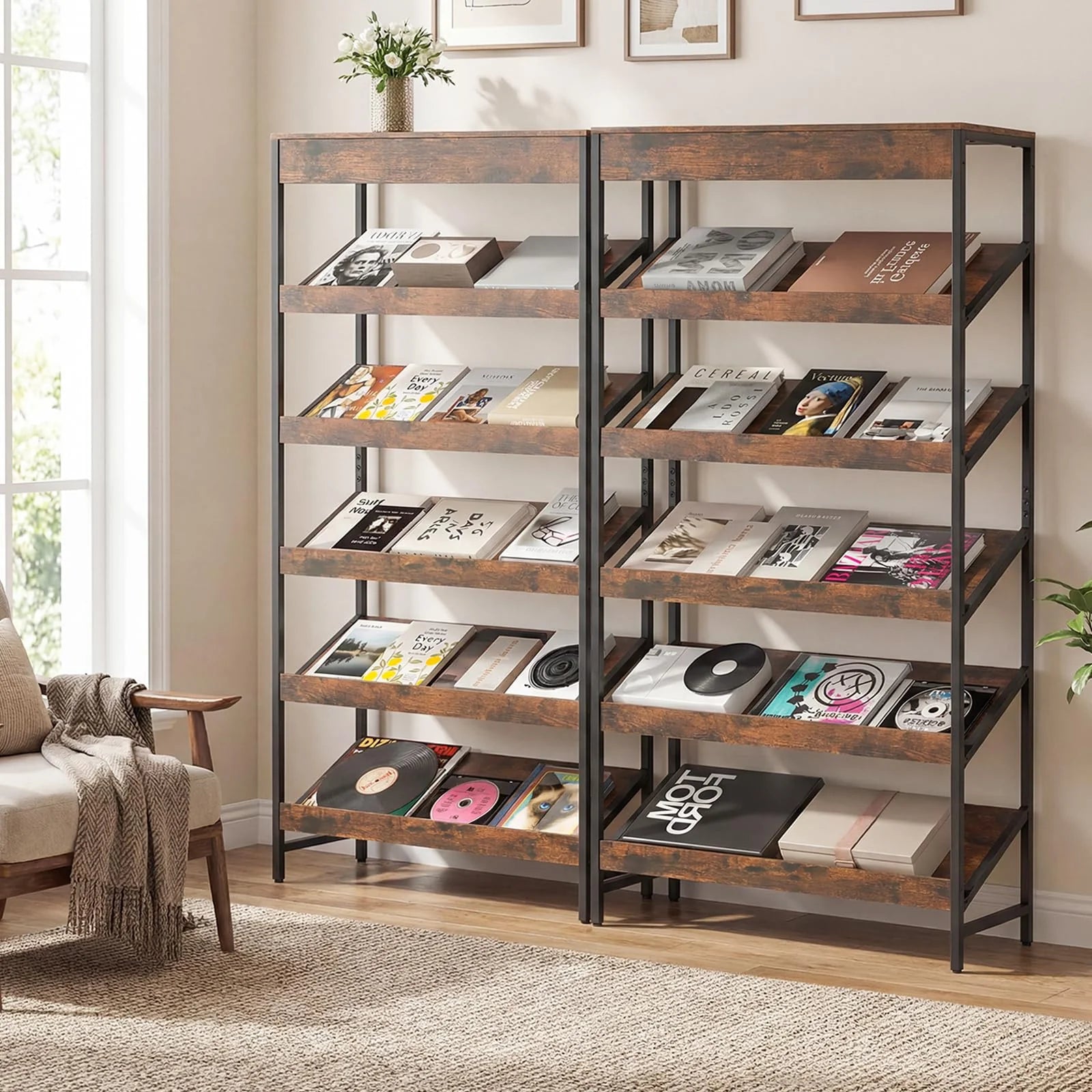 Tangkula 6-Tier Tall Freestanding Bookshelf with Angled Shelves for Home Office - Product image 4