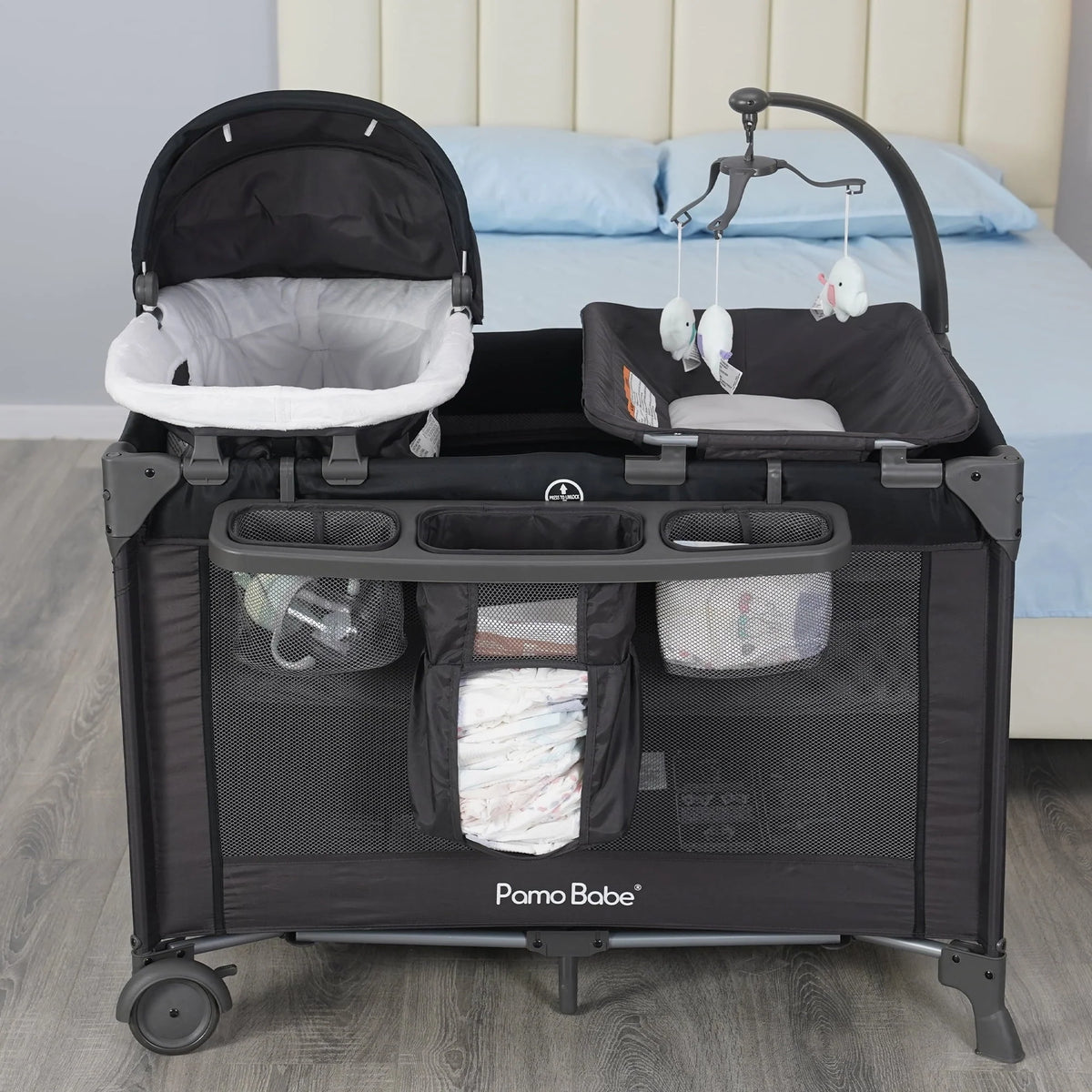 Pamo Babe Unisex Nursery Center Playard with Bassinet & Changing Table, Black - Product image 7
