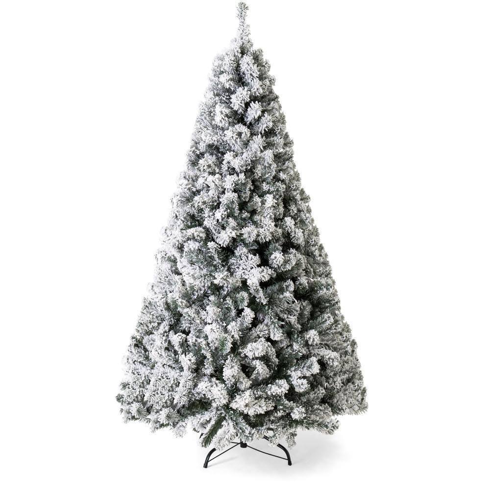 Best Choice Products 7.5' Snow Flocked Hinged Artifical Pine Christmas Tree with Metal Stand, Winter