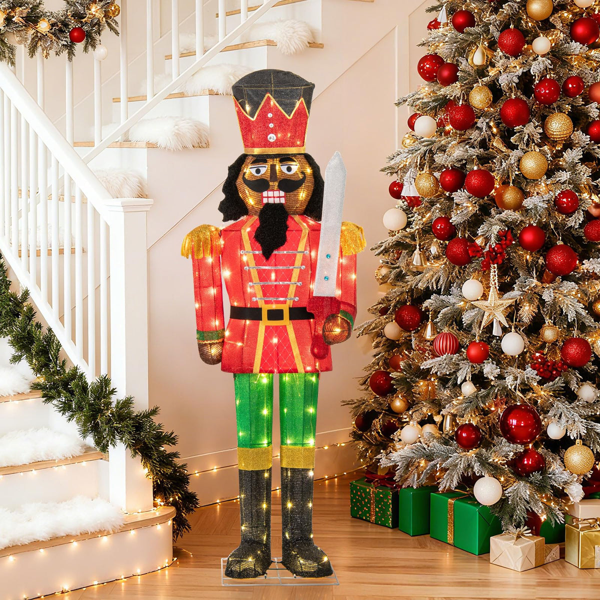 Tangkula 5 FT Lighted Christmas Nutcracker with Glitter Sword - Product image 2