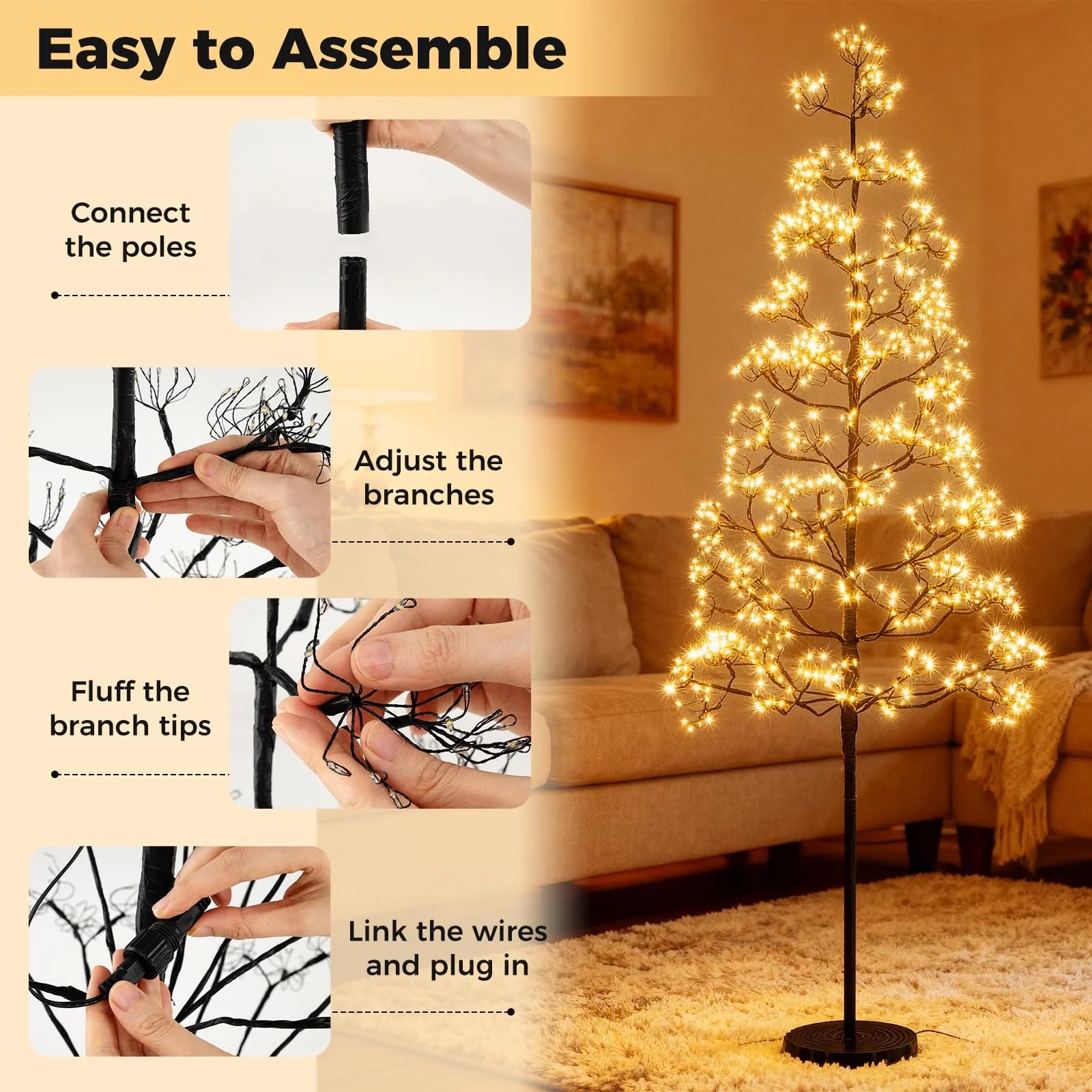 5/6/7 FT Lighted Alpine Tree for Christmas, Pre-lit Artificial Cedar Tree with Weighted Base - Product image 4