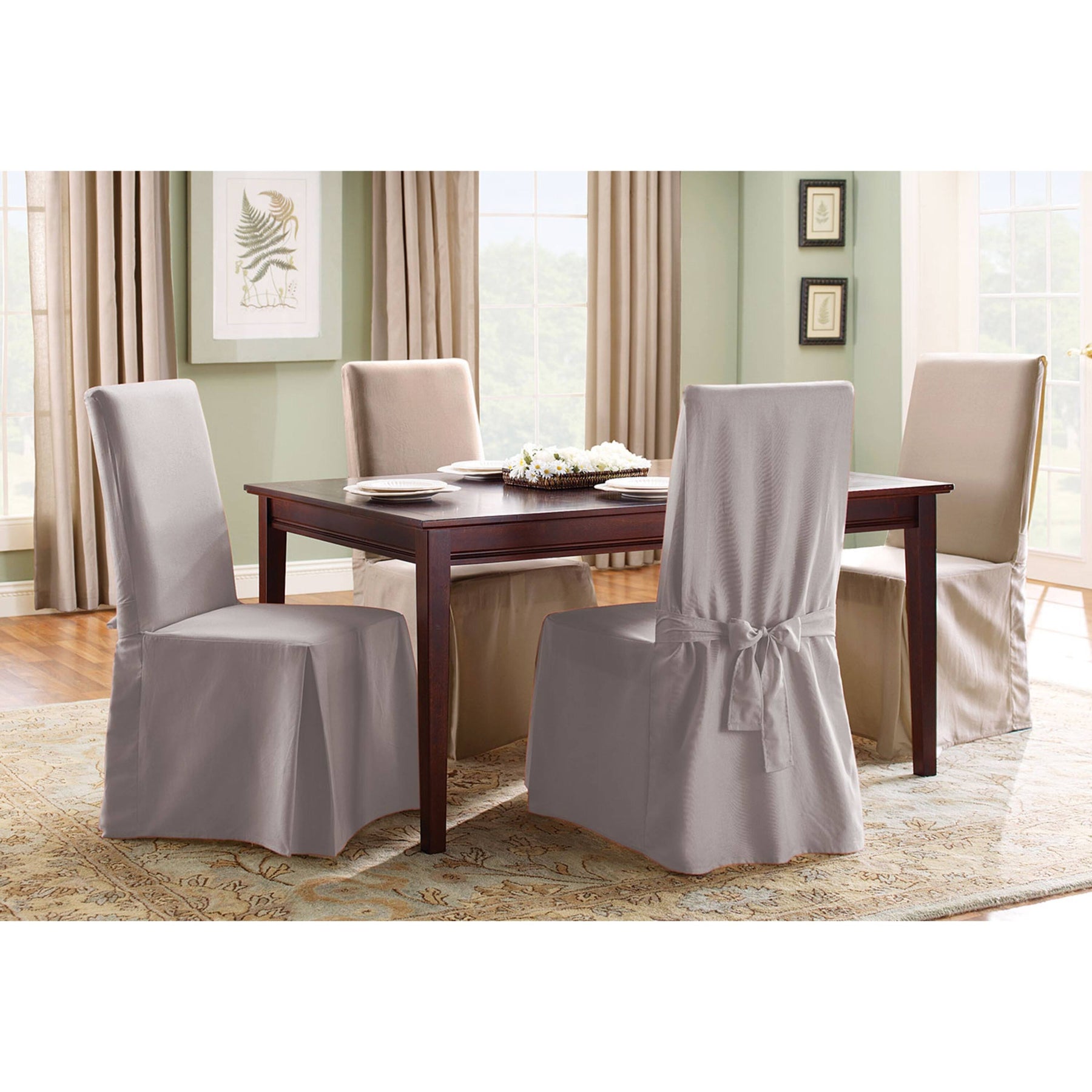 SureFit Duck Long Dining Chair Slipcover, Gray - Product image 1