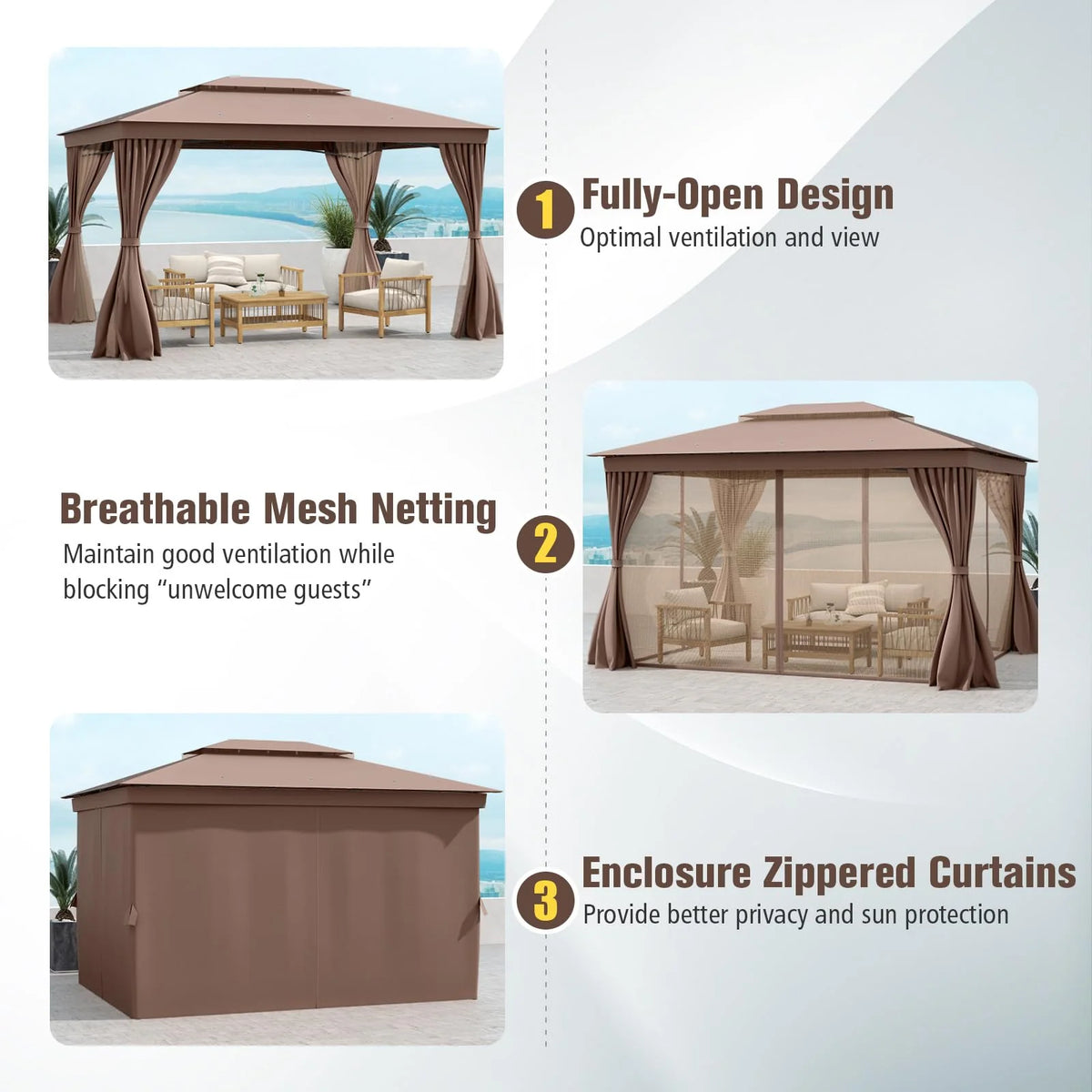 Tangkula 10x13 FT Metal Patio Gazebo with Mesh Netting & Privacy Curtains - Product image 5