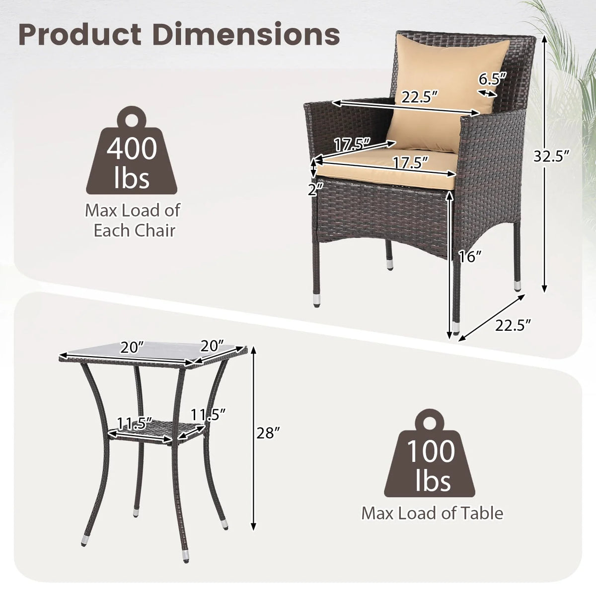 Tangkula 3 Pieces Patio Wicker Bistro Set - 2 Rattan Chairs w/ 2-Tier Tempered Glass Table - Product image 3