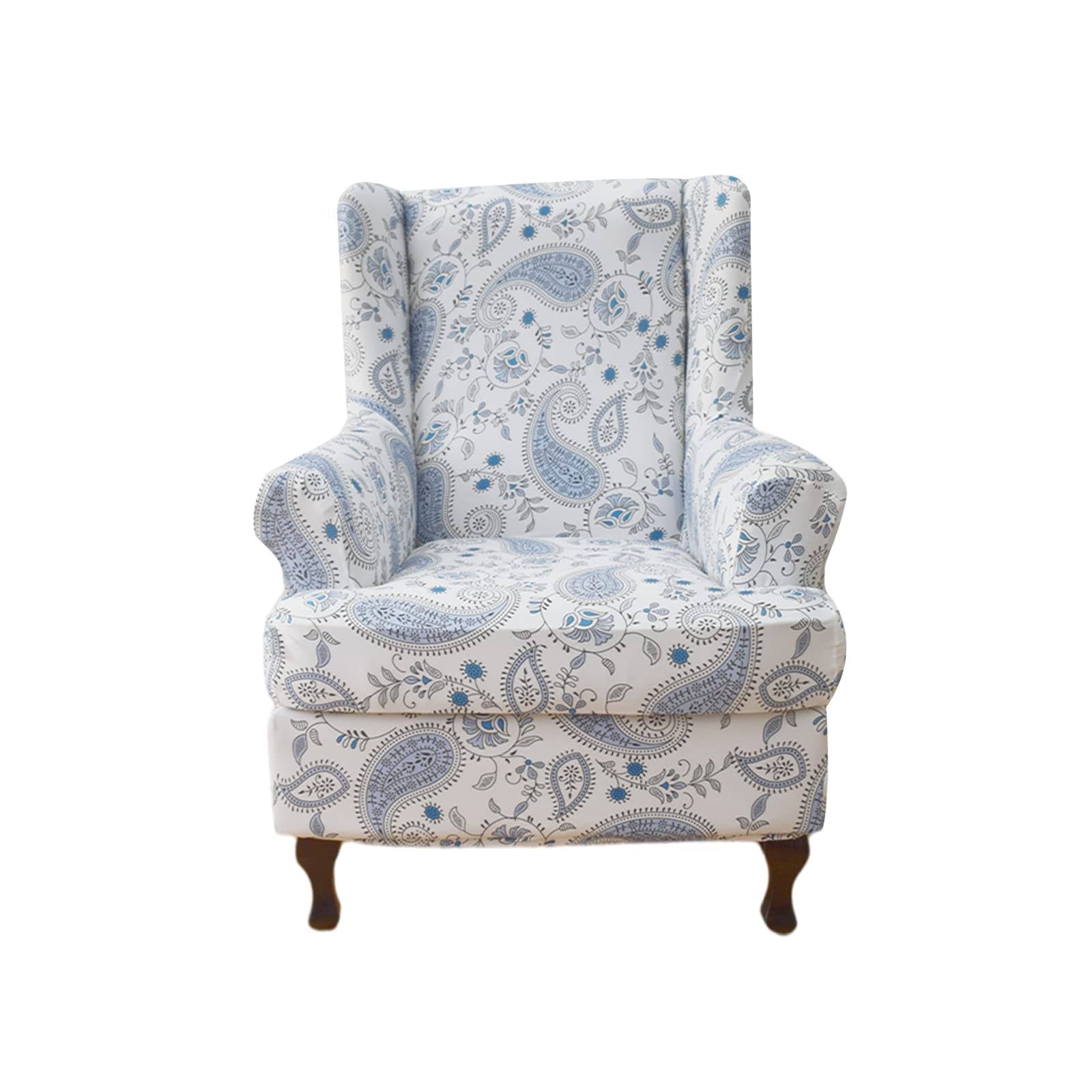 Wing Chair Slipcovers 2 Pieces Stretch Spandex Wingback Chair Covers Sofa Slipcover Printing Wingback - Product image 1