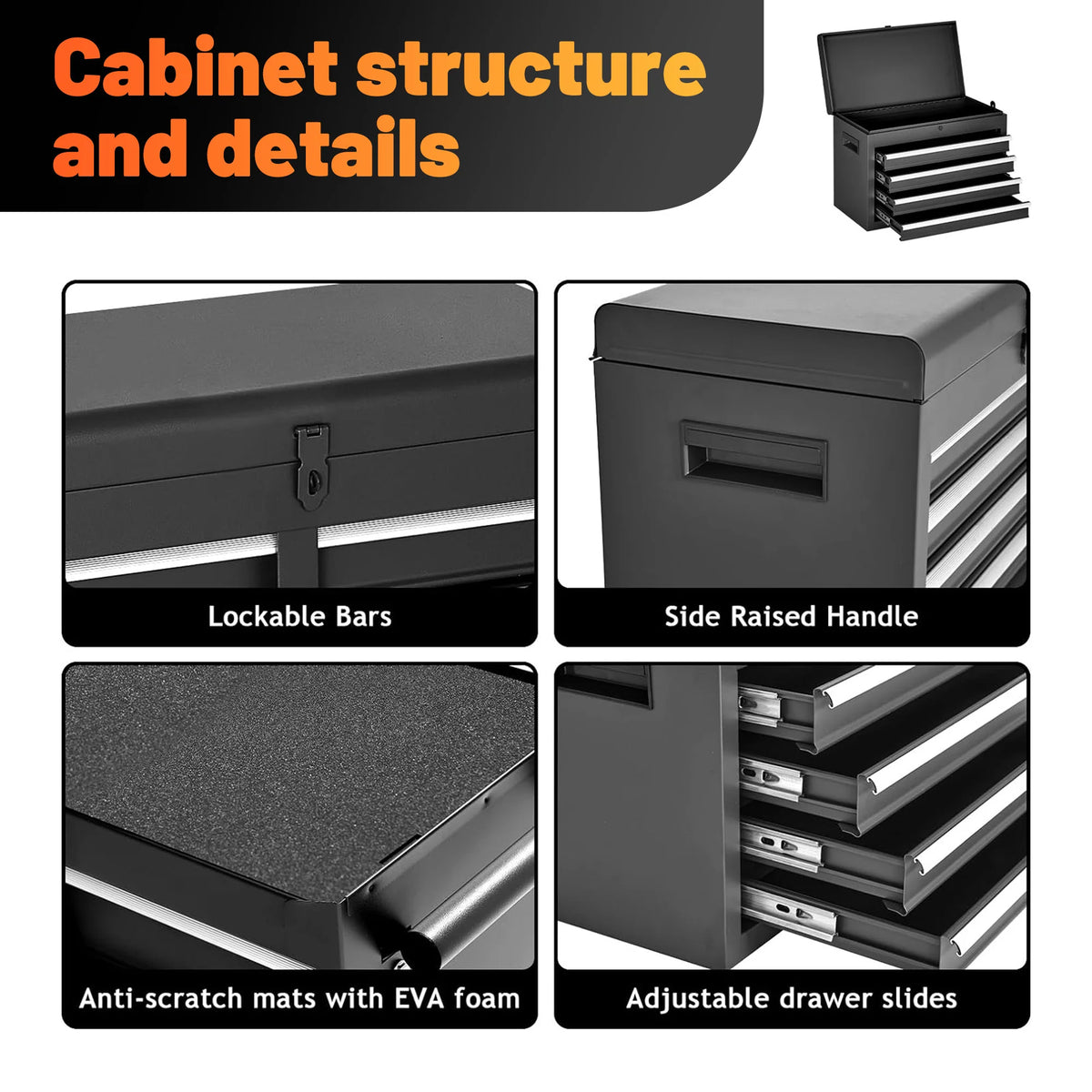 AECOJOY 5-Drawer Rolling Tool Chest Storage Cabinet with Detachable Top Tool Box - Product image 4